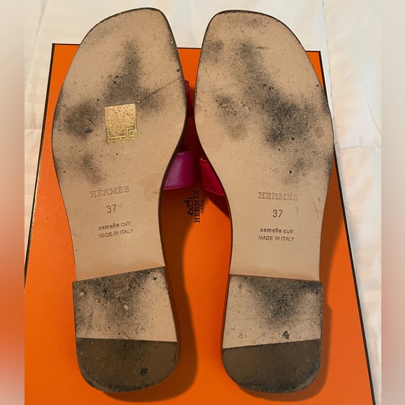 HERMES Oran Sandal Rose Flash/Orange Size 37 - Picture 9 of 10